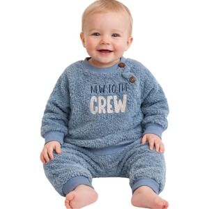 Kyle & Deena Baby Blue "New to the Crew" Fleece Set 6-9 Months Baby Shower